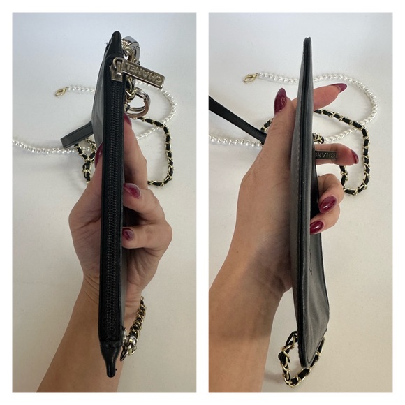 💯 CC Black Leather Cosmetic Pouch On Chain w/ auth card - Picture 6 of 10